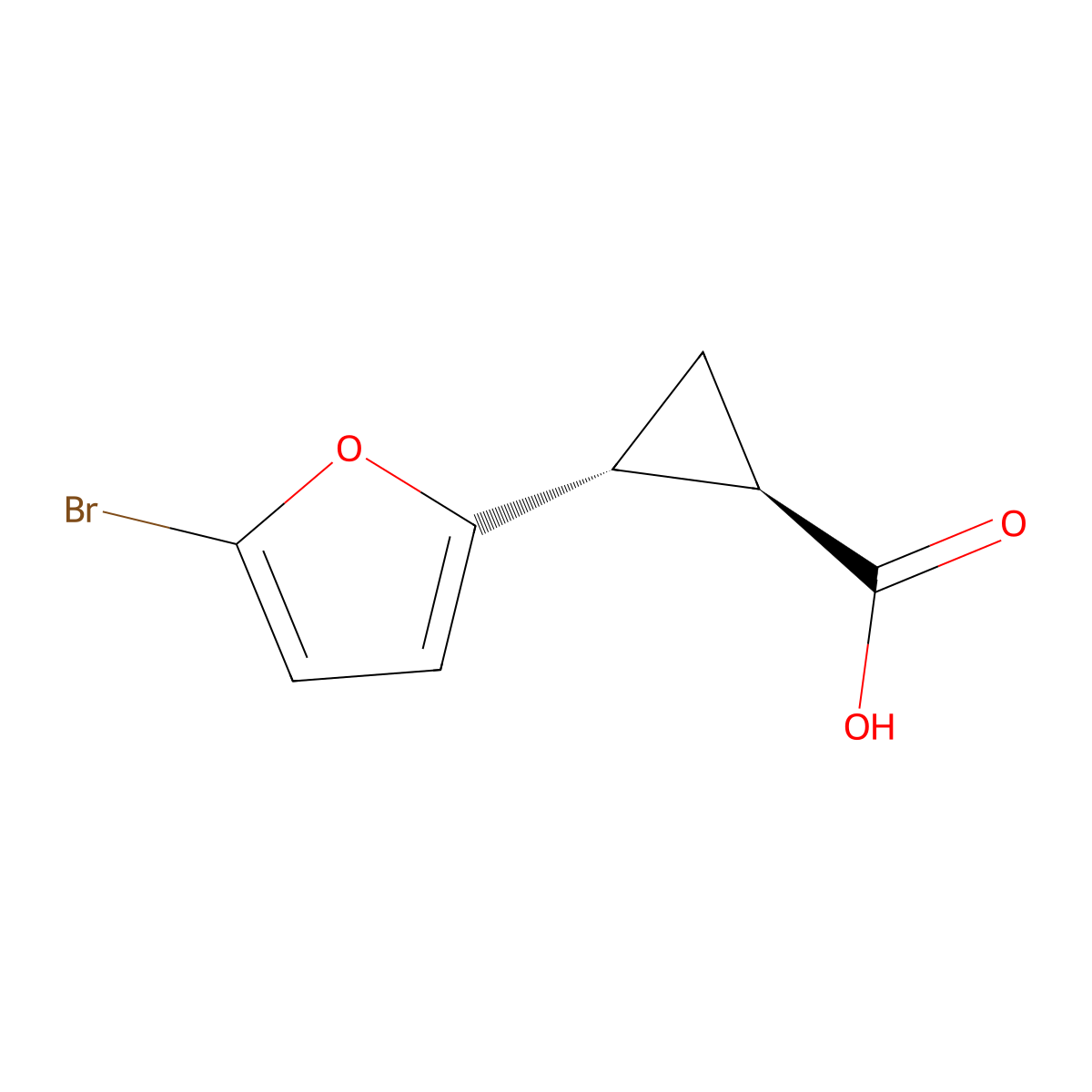 rac-(1R,2R)-2-(5-bromofuran-2-yl)cyclopropane-1-carboxylic acid, trans molecular structure, CAS 2227815-56-5