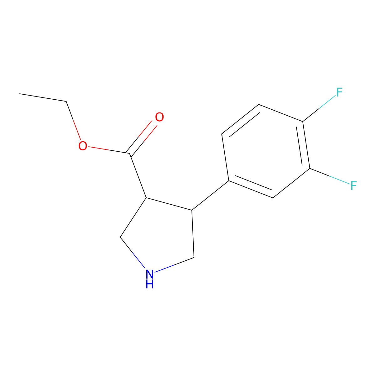 rac-ethyl (3R,4S)-4-(3,4-difluorophenyl)pyrrolidine-3-carboxylate molecular structure, CAS 2227835-98-3
