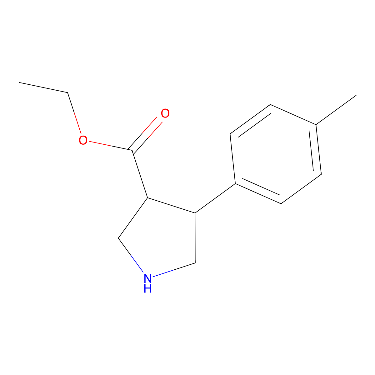 rac-ethyl (3R,4S)-4-(4-methylphenyl)pyrrolidine-3-carboxylate molecular structure, CAS 2227837-61-6