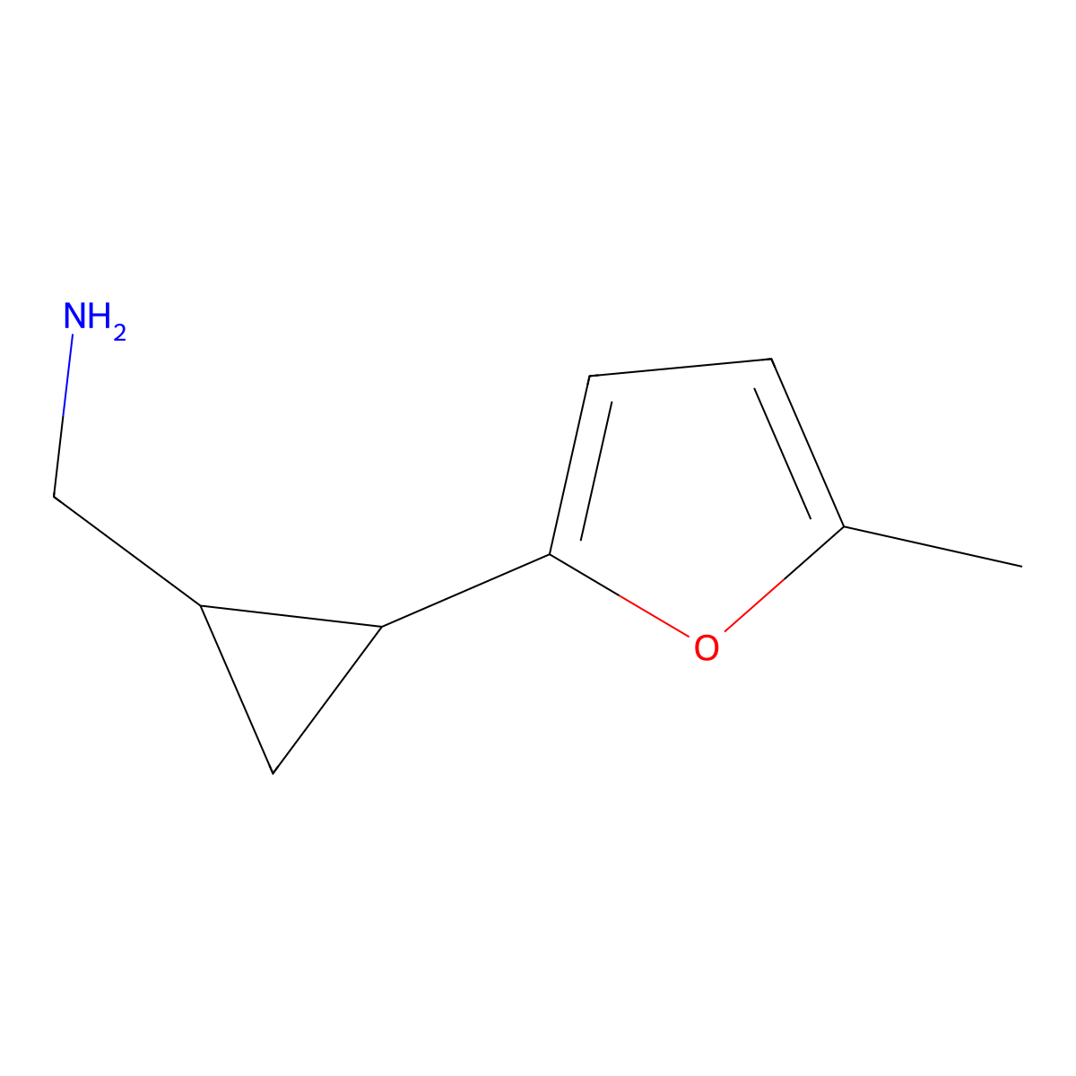 rac-[(1R,2R)-2-(5-methylfuran-2-yl)cyclopropyl]methanamine,trans molecular structure, CAS 2227842-27-3