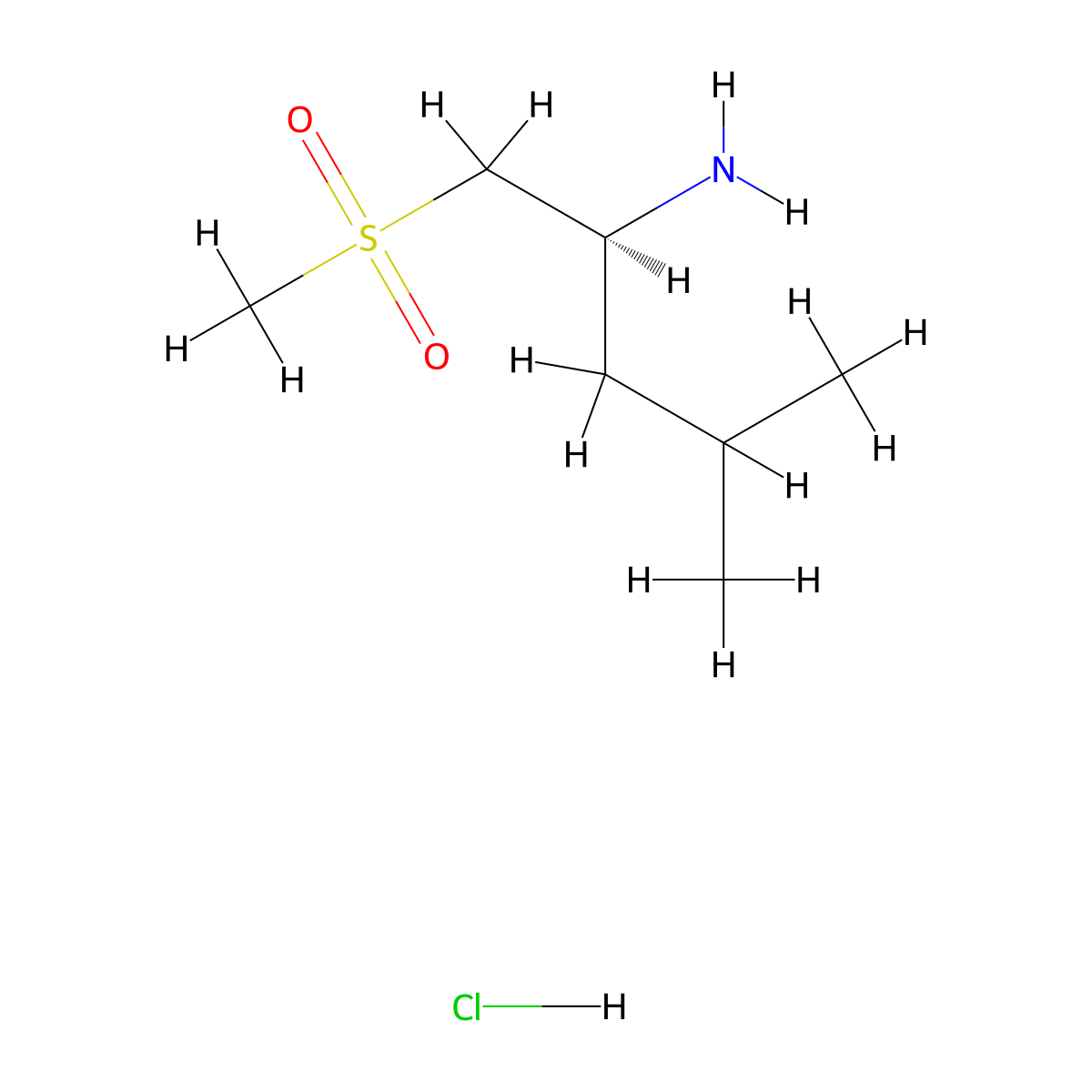 (2S)-1-methanesulfonyl-4-methylpentan-2-amine hydrochloride molecular structure, CAS 2227844-24-6