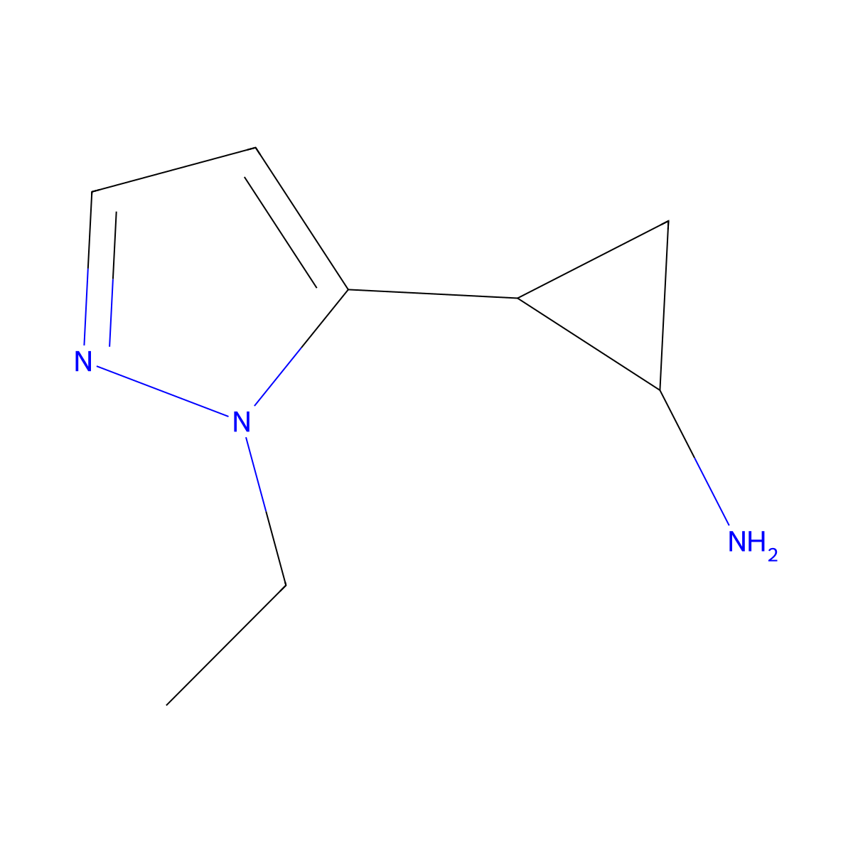 rac-(1R,2R)-2-(1-ethyl-1H-pyrazol-5-yl)cyclopropan-1-amine molecular structure, CAS 2227844-67-7