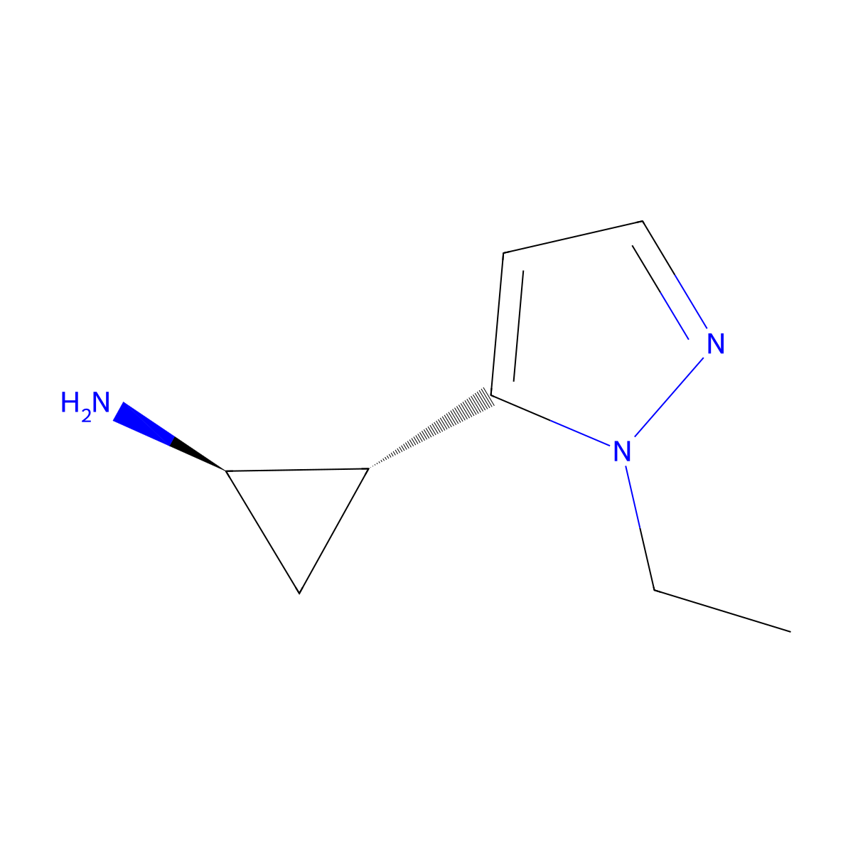 rac-(1R,2R)-2-(1-ethyl-1H-pyrazol-5-yl)cyclopropan-1-amine molecular structure, CAS 2227844-67-7