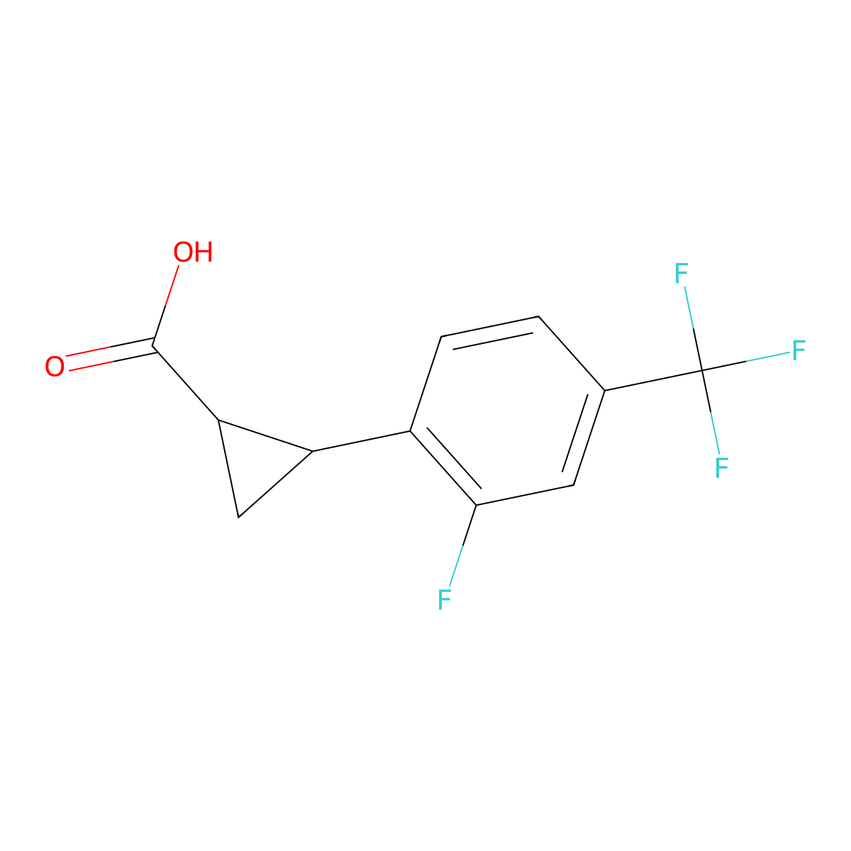 rac-(1R,2R)-2-[2-fluoro-4-(trifluoromethyl)phenyl]cyclopropane-1-carboxylic acid molecular structure, CAS 2227851-53-6