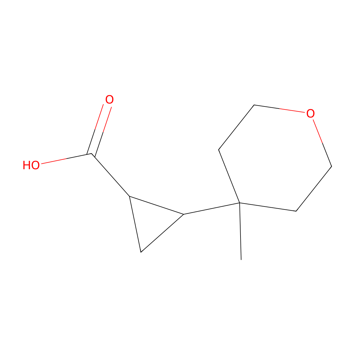 rac-(1R,2R)-2-(4-methyloxan-4-yl)cyclopropane-1-carboxylicacid,trans molecular structure, CAS 2227853-52-1