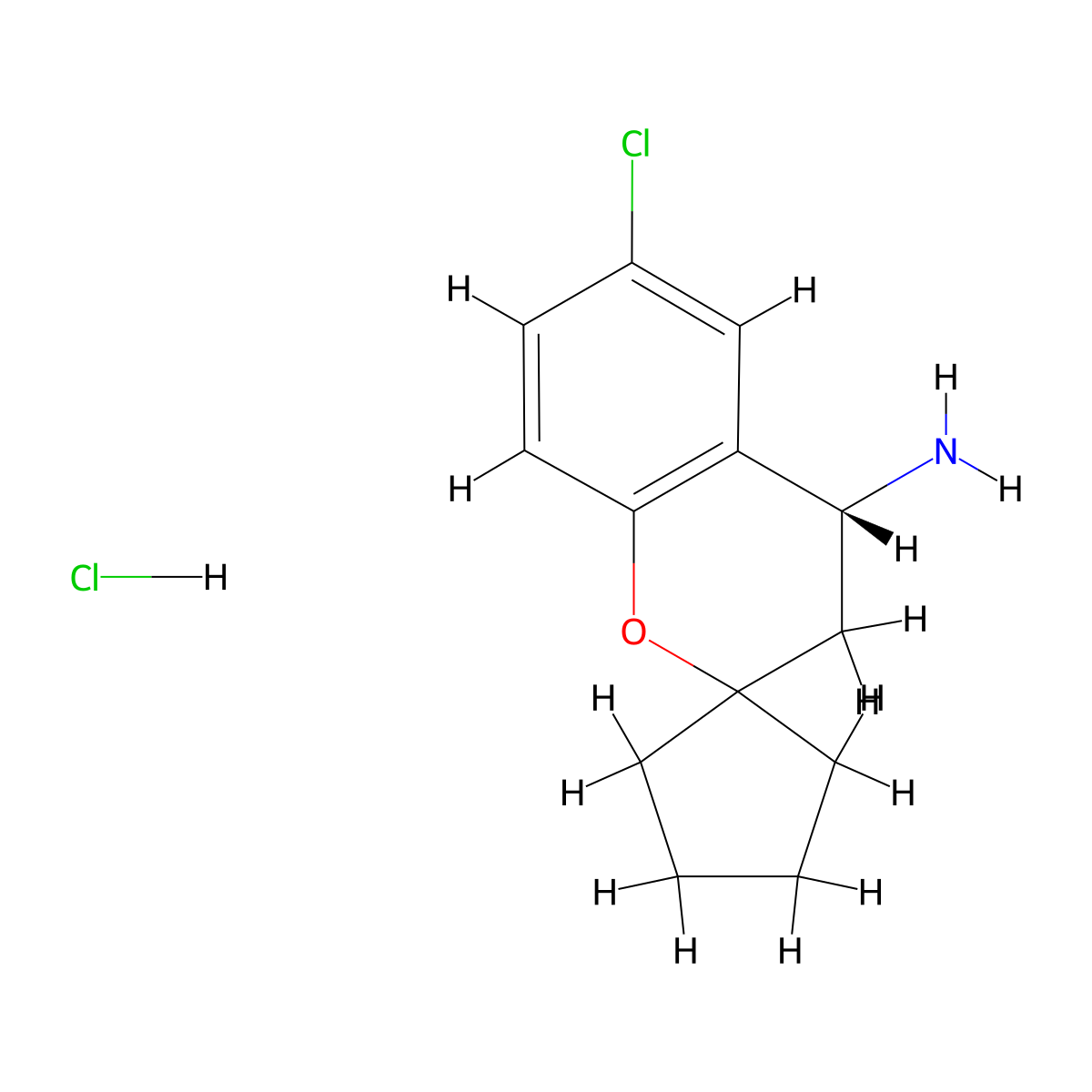 (4R)-6-chloro-3,4-dihydrospiro[1-benzopyran-2,1'-cyclopentane]-4-amine hydrochloride molecular structure, CAS 2227860-59-3