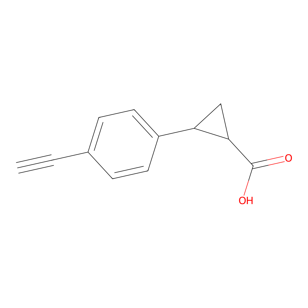 rac-(1R,2R)-2-(4-ethynylphenyl)cyclopropane-1-carboxylic acid molecular structure, CAS 2227868-86-0