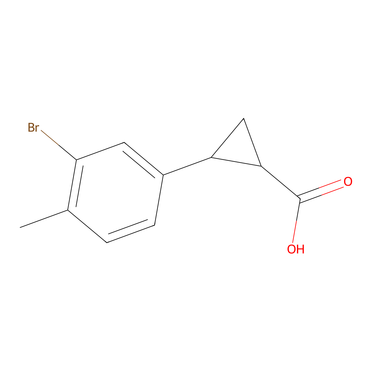 rac-(1R,2R)-2-(3-bromo-4-methylphenyl)cyclopropane-1-carboxylic acid, trans molecular structure, CAS 2227869-18-1