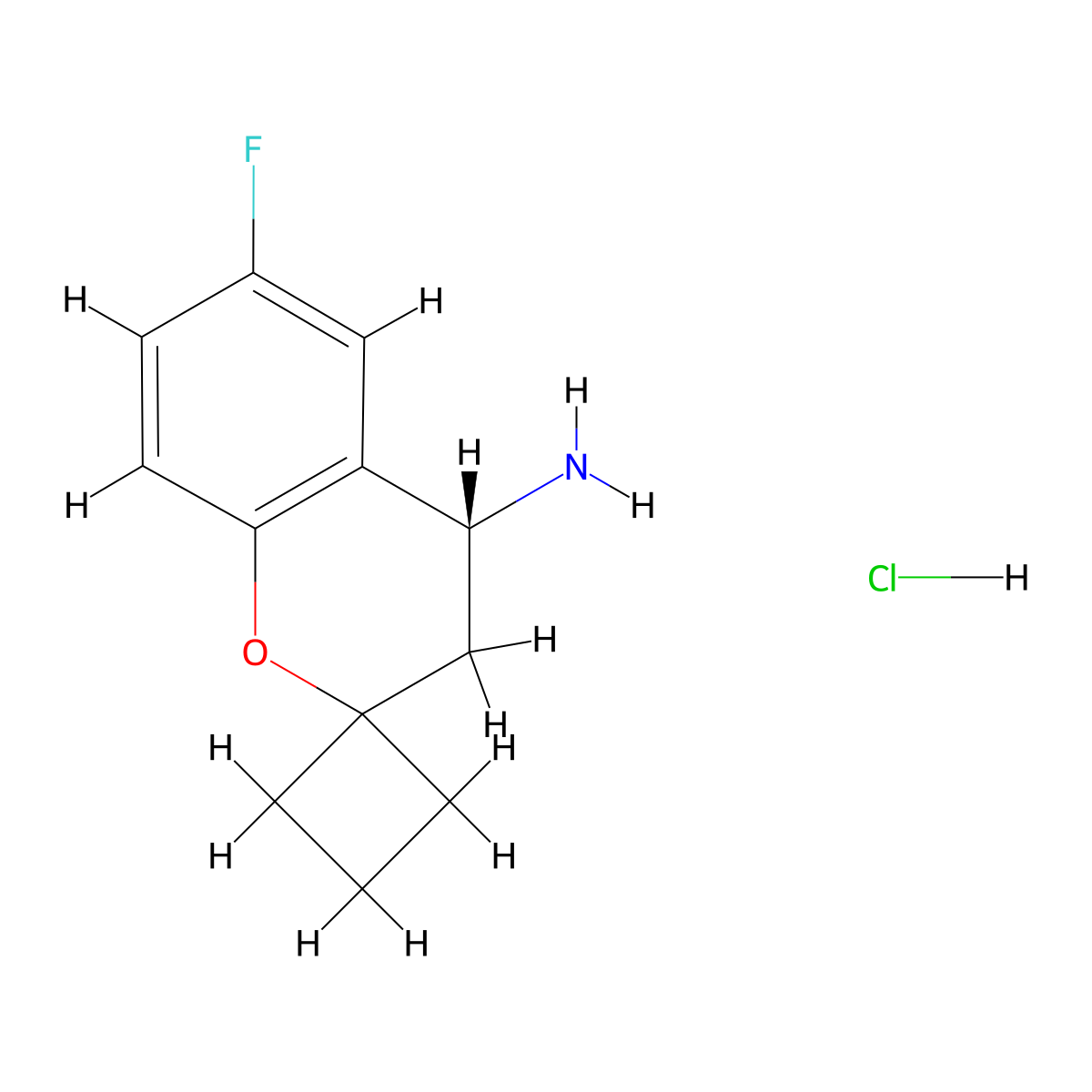 (4R)-6-fluoro-3,4-dihydrospiro[1-benzopyran-2,1'-cyclobutan]-4-amine hydrochloride molecular structure, CAS 2227876-79-9