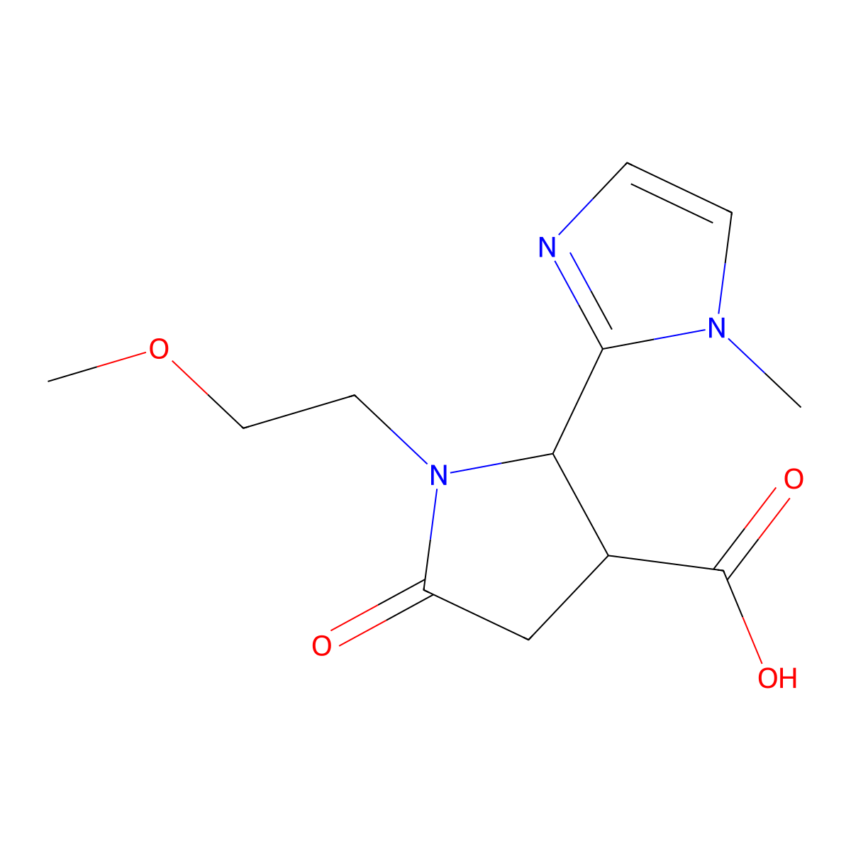 (2S,3S)-1-(2-Methoxyethyl)-2-(1-methylimidazol-2-yl)-5-oxopyrrolidine-3-carboxylic acid molecular structure, CAS 2227883-72-7
