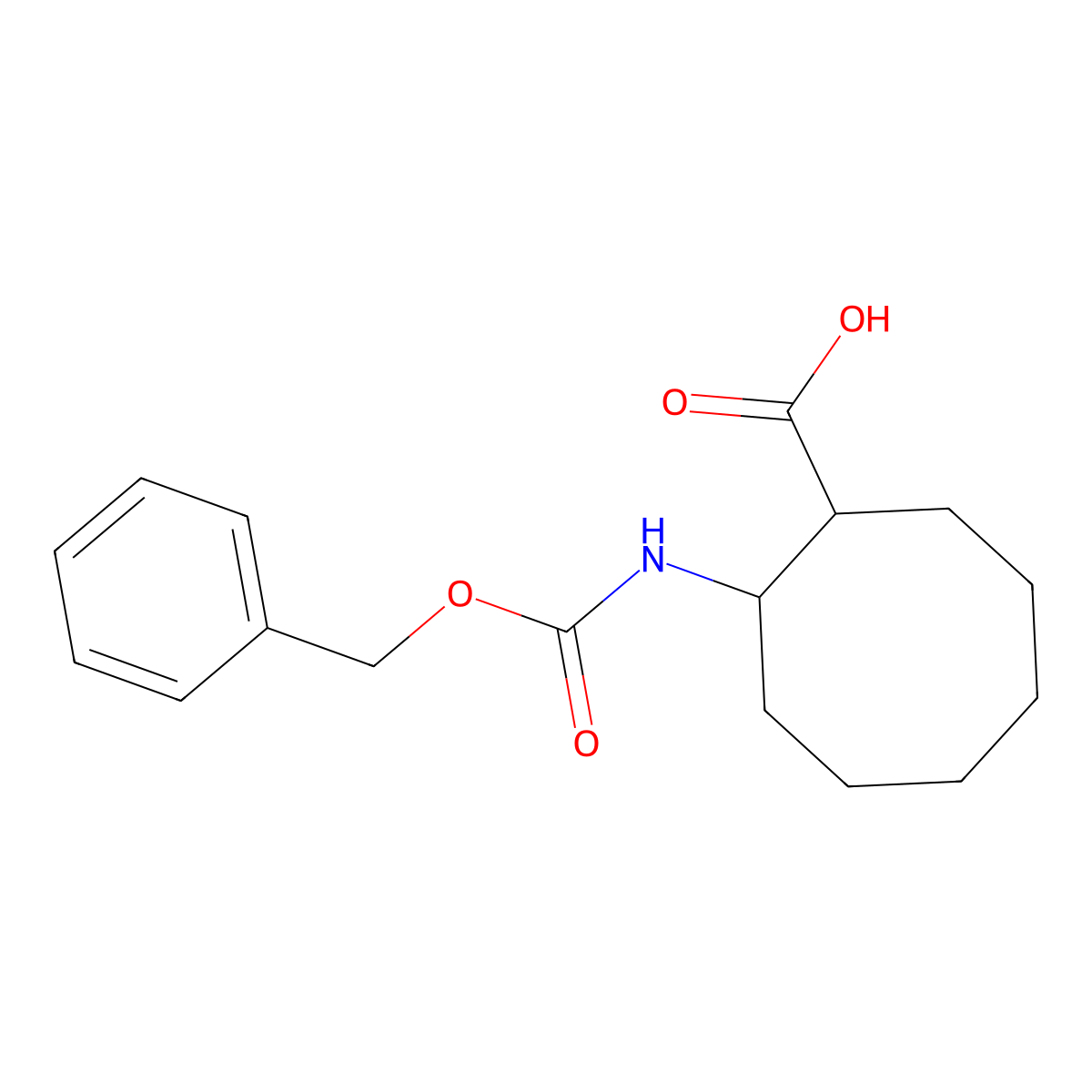 rac-(1R,2S)-2-{[(benzyloxy)carbonyl]amino}cyclooctane-1-carboxylic acid molecular structure, CAS 2227895-14-7