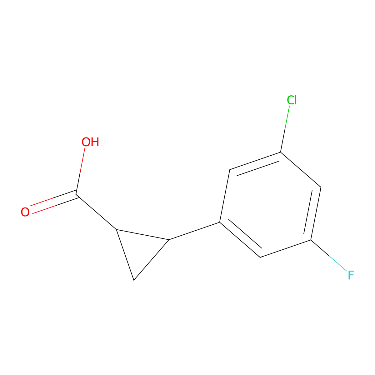 rac-(1R,2R)-2-(3-chloro-5-fluorophenyl)cyclopropane-1-carboxylic acid molecular structure, CAS 2227899-38-7