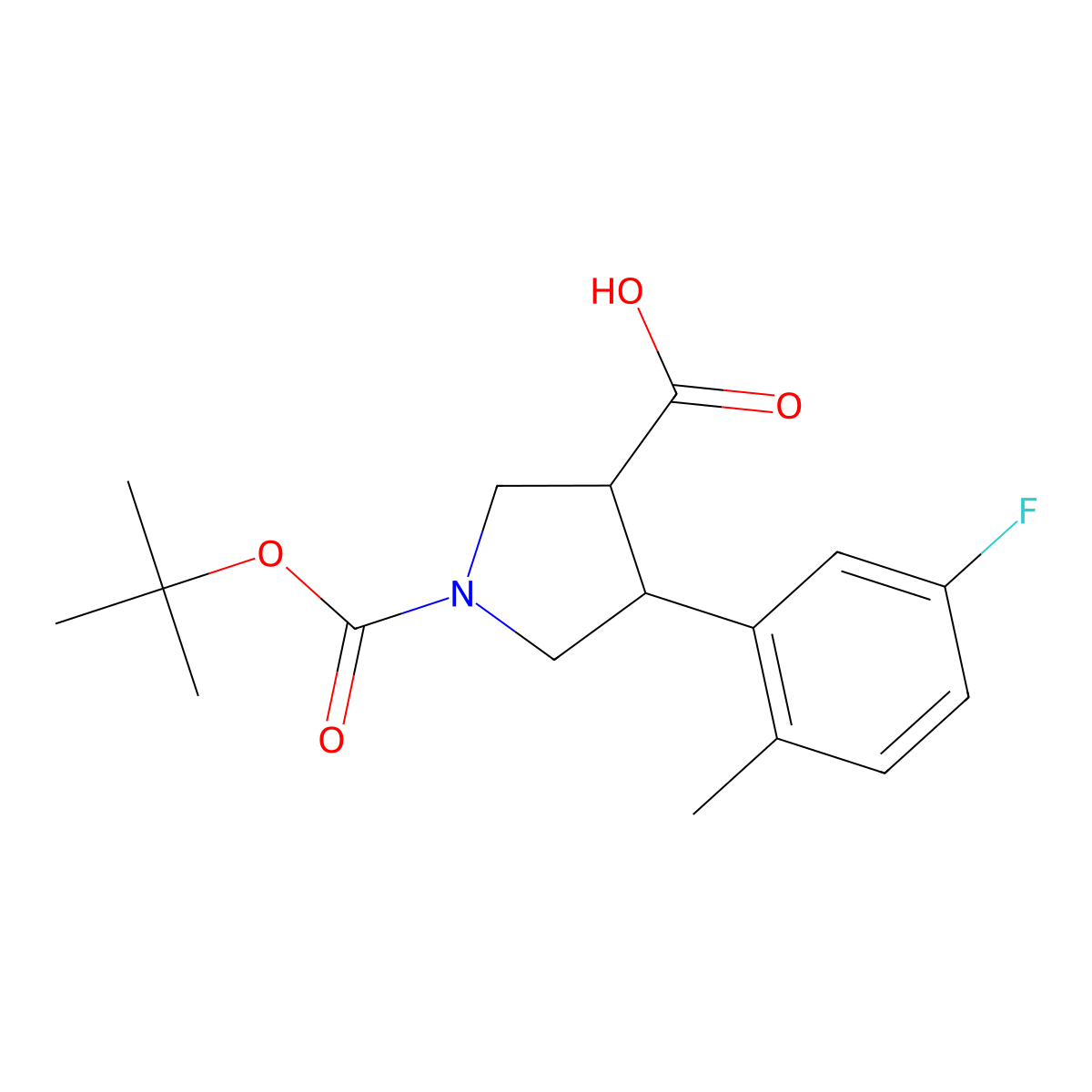 trans-1-(Tert-butoxycarbonyl)-4-(5-fluoro-2-methylphenyl)pyrrolidine-3-carboxylic acid molecular structure, CAS 2227905-44-2