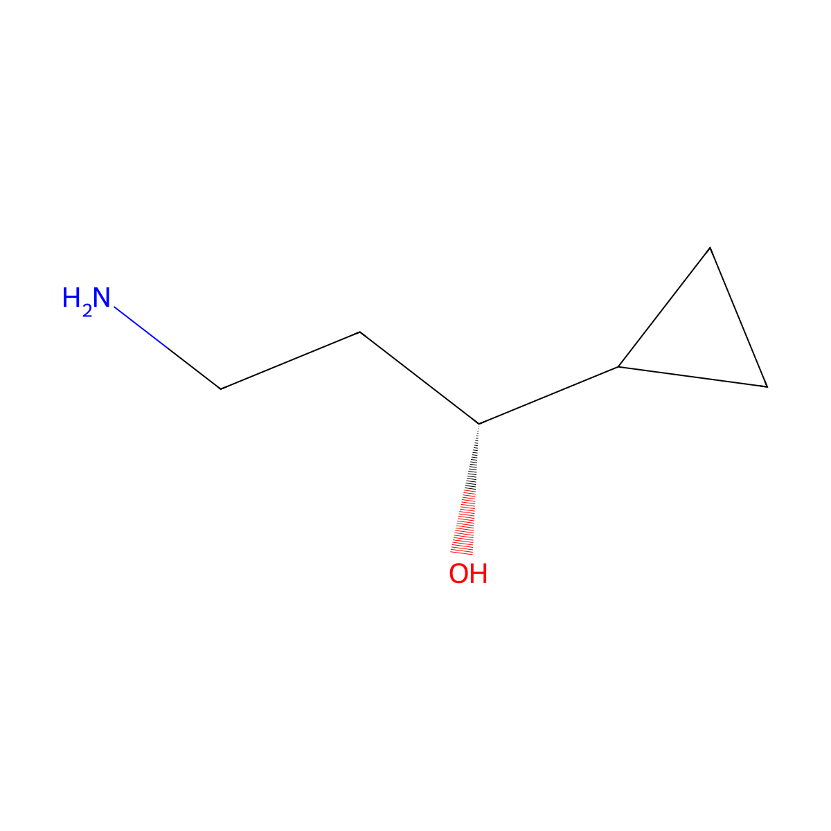 (1R)-3-amino-1-cyclopropylpropan-1-ol molecular structure, CAS 2227914-89-6
