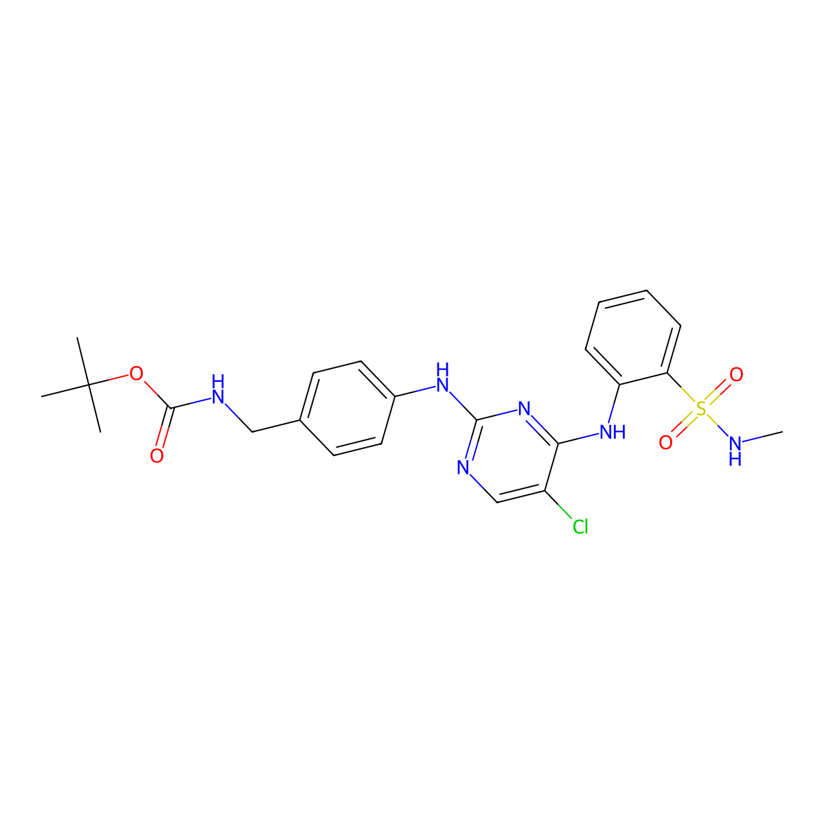 Carbamic acid, N-[[4-[[5-chloro-4-[[2-[(methylamino)sulfonyl]phenyl]amino]-2-pyrimidinyl]amino]phenyl]methyl]-, 1,1-dimethylethyl ester molecular structure, CAS 2227990-34-1