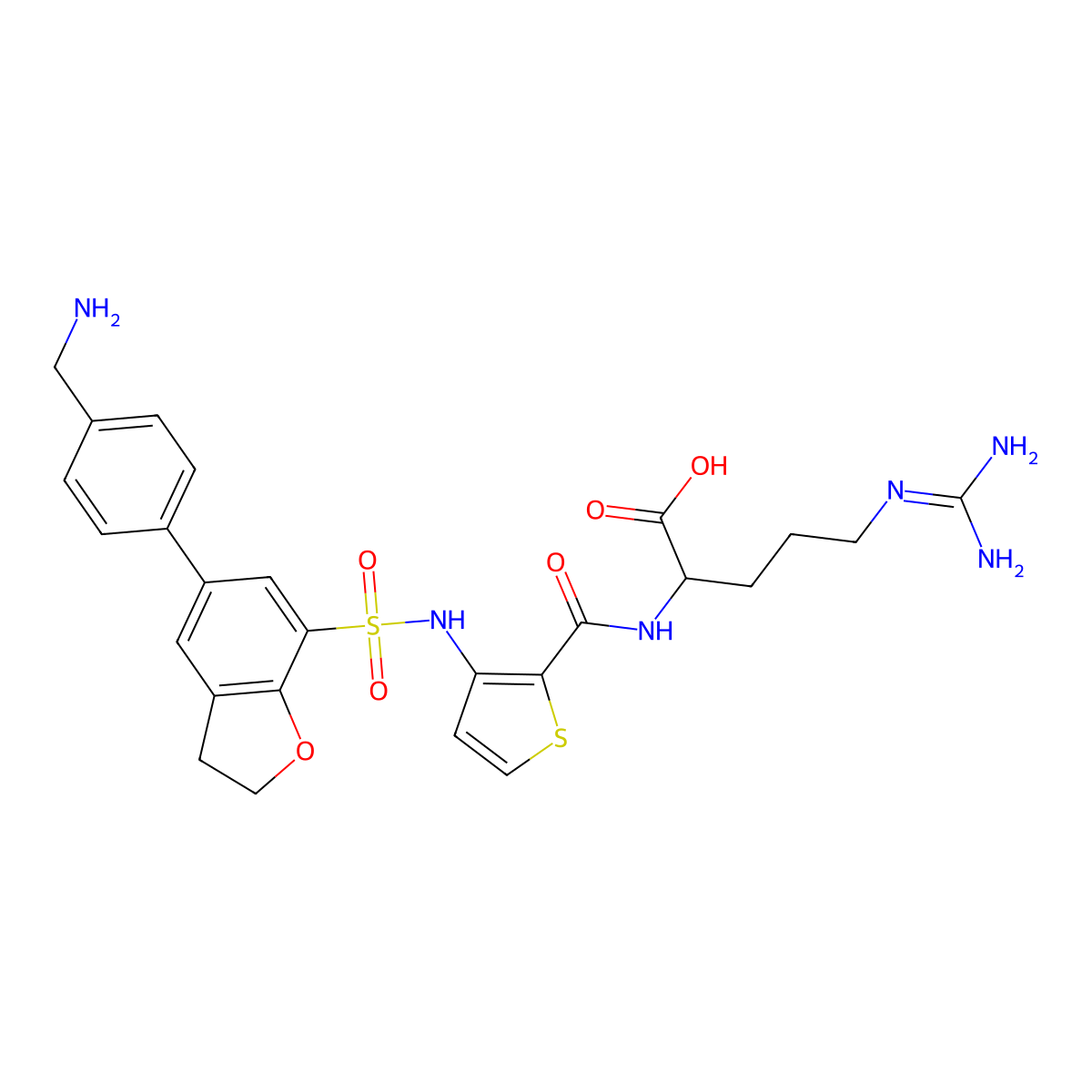 (3-((5-(4-(aminomethyl)phenyl)-2,3-dihydrobenzofuran)-7-sulfonamido)thiophene-2-carbonyl)-L-arginine molecular structure, CAS 2227996-00-9