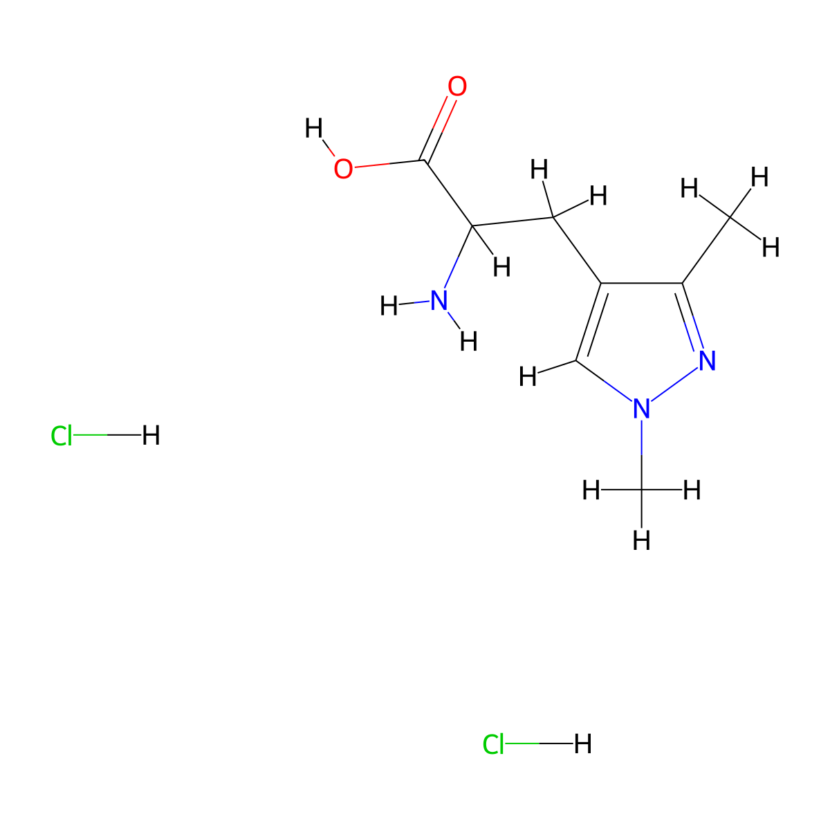 2-amino-3-(1,3-dimethyl-1H-pyrazol-4-yl)propanoic acid dihydrochloride molecular structure, CAS 2228083-40-5