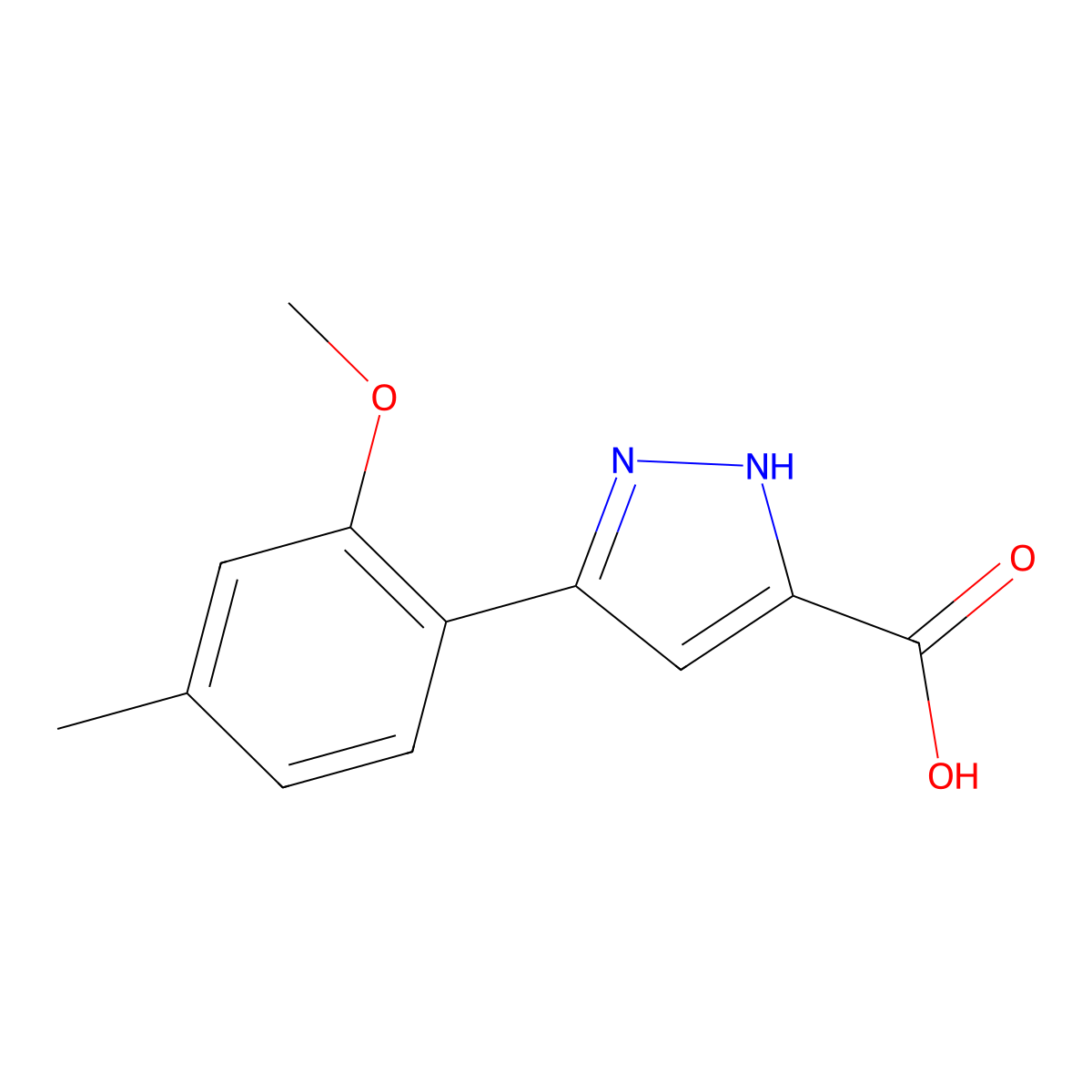 5-(2-methoxy-4-methylphenyl)-1H-pyrazole-3-carboxylic acid molecular structure, CAS 2228083-68-7
