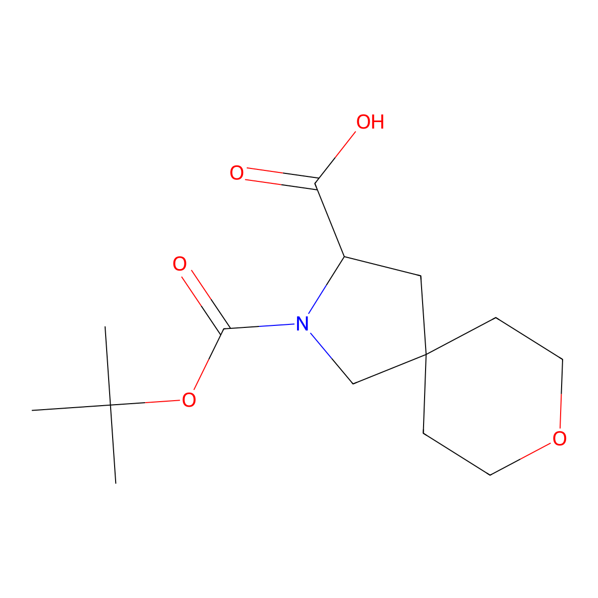 2-((Tert-butoxy)carbonyl)-8-oxa-2-azaspiro(4.5)decane-3-carboxylic acid molecular structure, CAS 2228087-03-2
