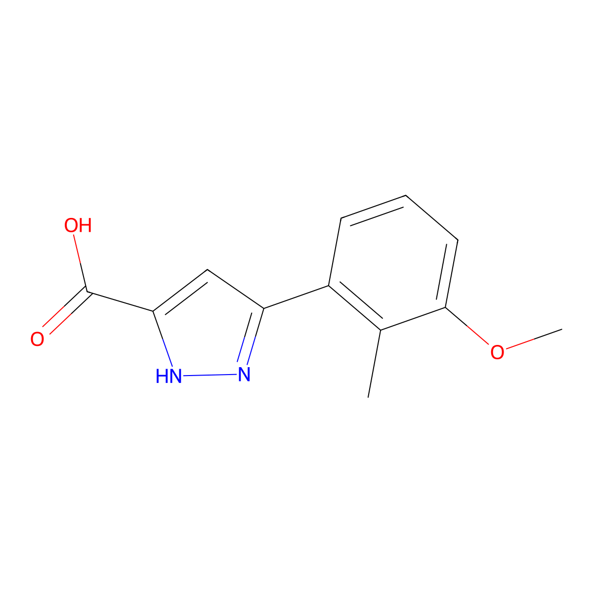 5-(3-methoxy-2-methylphenyl)-1H-pyrazole-3-carboxylic acid molecular structure, CAS 2228089-58-3