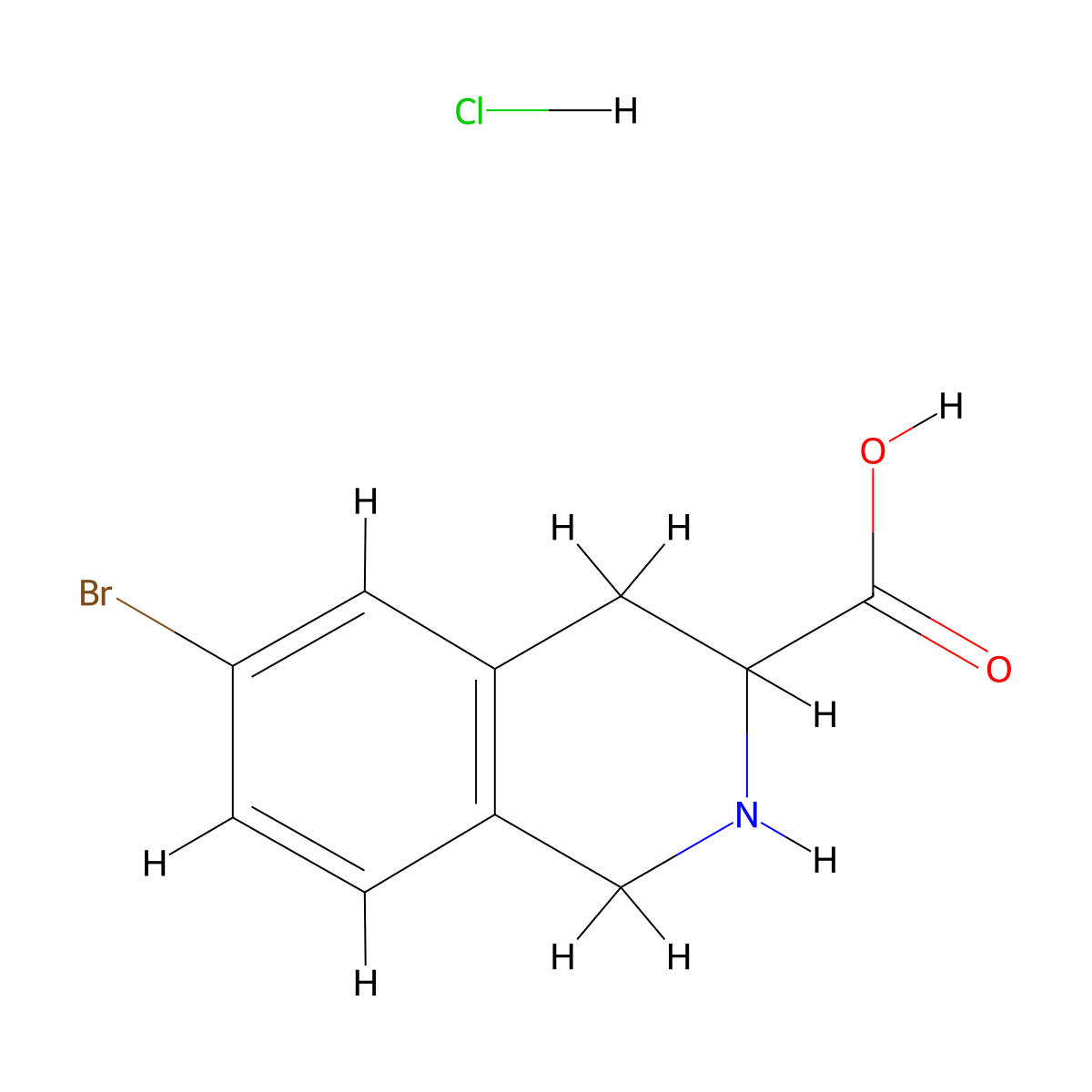 6-Bromo-1,2,3,4-tetrahydroisoquinoline-3-carboxylic acid hydrochloride molecular structure, CAS 2228090-69-3