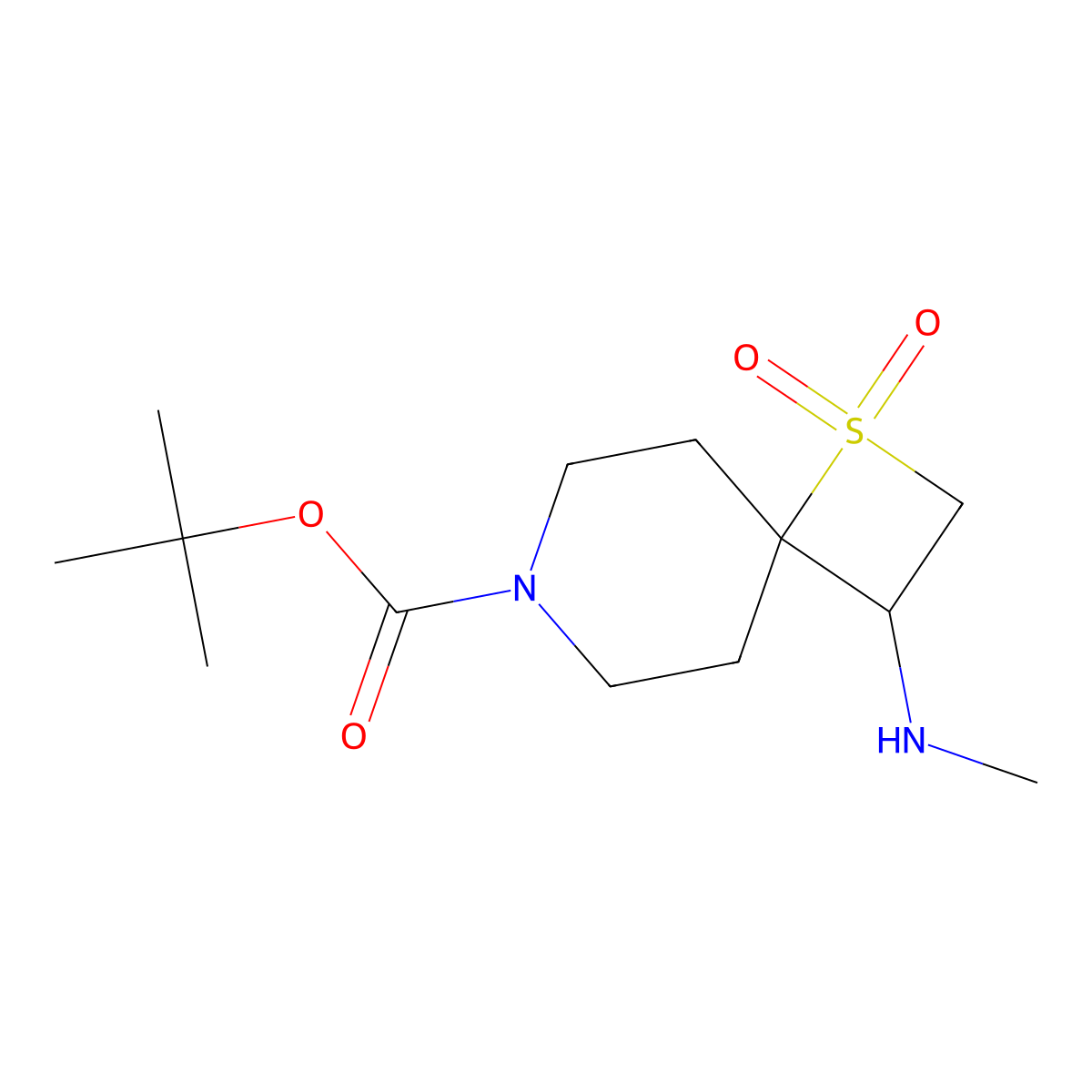 Tert-butyl 3-(methylamino)-1,1-dioxo-1lambda6-thia-7-azaspiro[3.5]nonane-7-carboxylate molecular structure, CAS 2228090-75-1