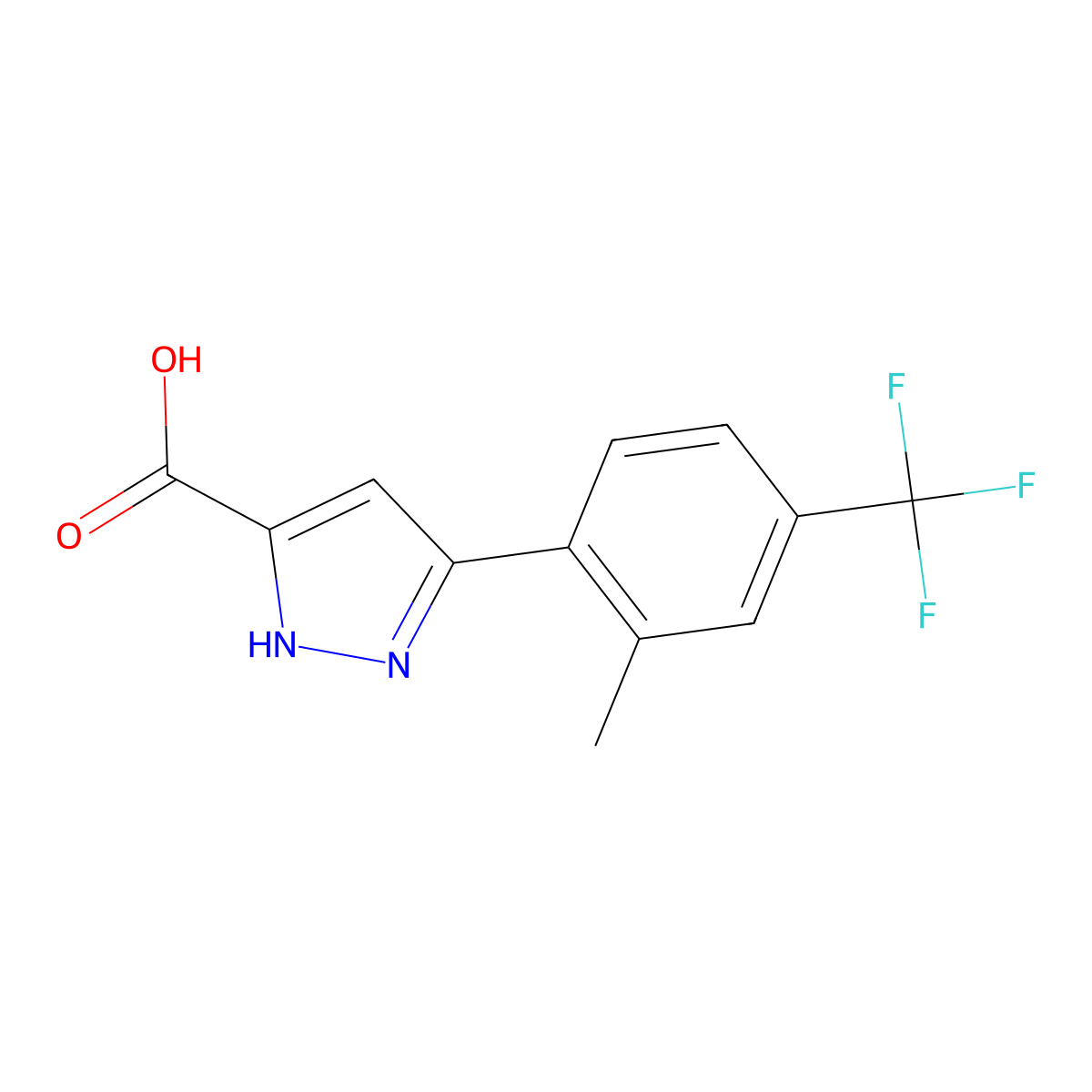 5-[2-methyl-4-(trifluoromethyl)phenyl]-1H-pyrazole-3-carboxylic acid molecular structure, CAS 2228091-51-6