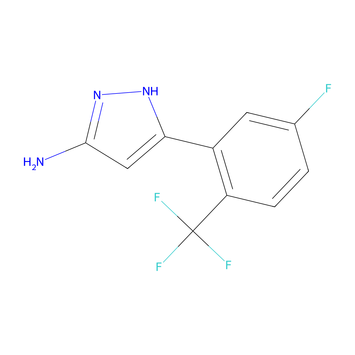 5-[5-fluoro-2-(trifluoromethyl)phenyl]-1H-pyrazol-3-amine molecular structure, CAS 2228093-91-0