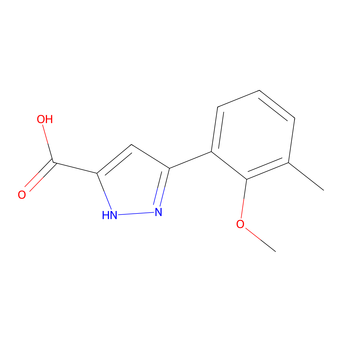 5-(2-methoxy-3-methylphenyl)-1H-pyrazole-3-carboxylic acid molecular structure, CAS 2228093-94-3