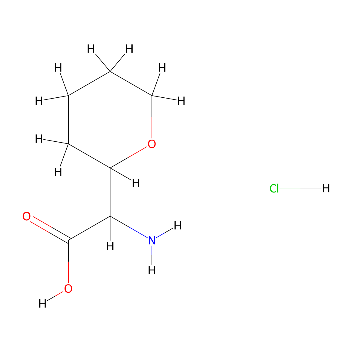 2-Amino-2-(oxan-2-yl)acetic acid hydrochloride molecular structure, CAS 2228095-21-2
