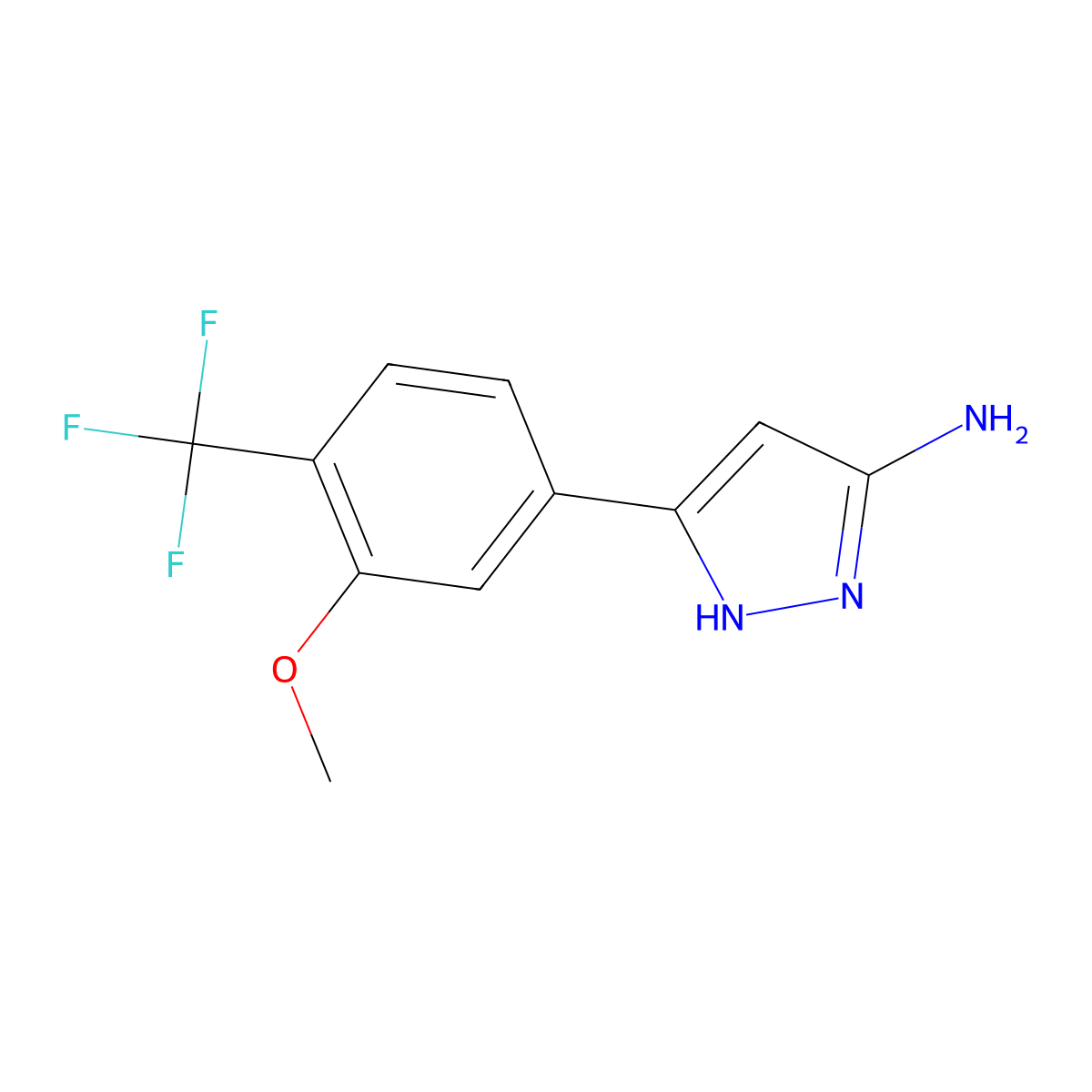 5-[3-methoxy-4-(trifluoromethyl)phenyl]-1H-pyrazol-3-amine molecular structure, CAS 2228096-20-4
