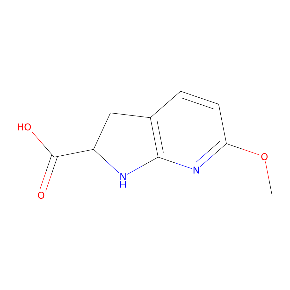 6-methoxy-1H,2H,3H-pyrrolo[2,3-b]pyridine-2-carboxylic acid molecular structure, CAS 2228096-36-2
