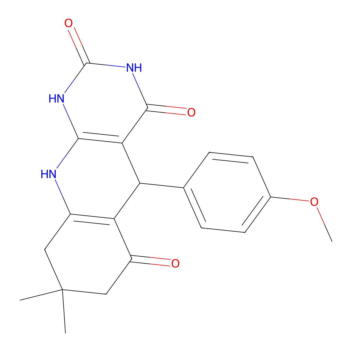 5-(4-methoxyphenyl)-8,8-dimethyl-5,8,9,10-tetrahydropyrimido[4,5-b]quinoline-2,4,6(1H,3H,7H)-trione molecular structure, CAS 22281-30-7
