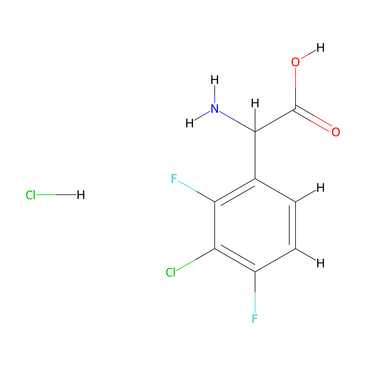 2-Amino-2-(3-chloro-2,4-difluorophenyl)acetic acid hydrochloride molecular structure, CAS 2228109-37-1