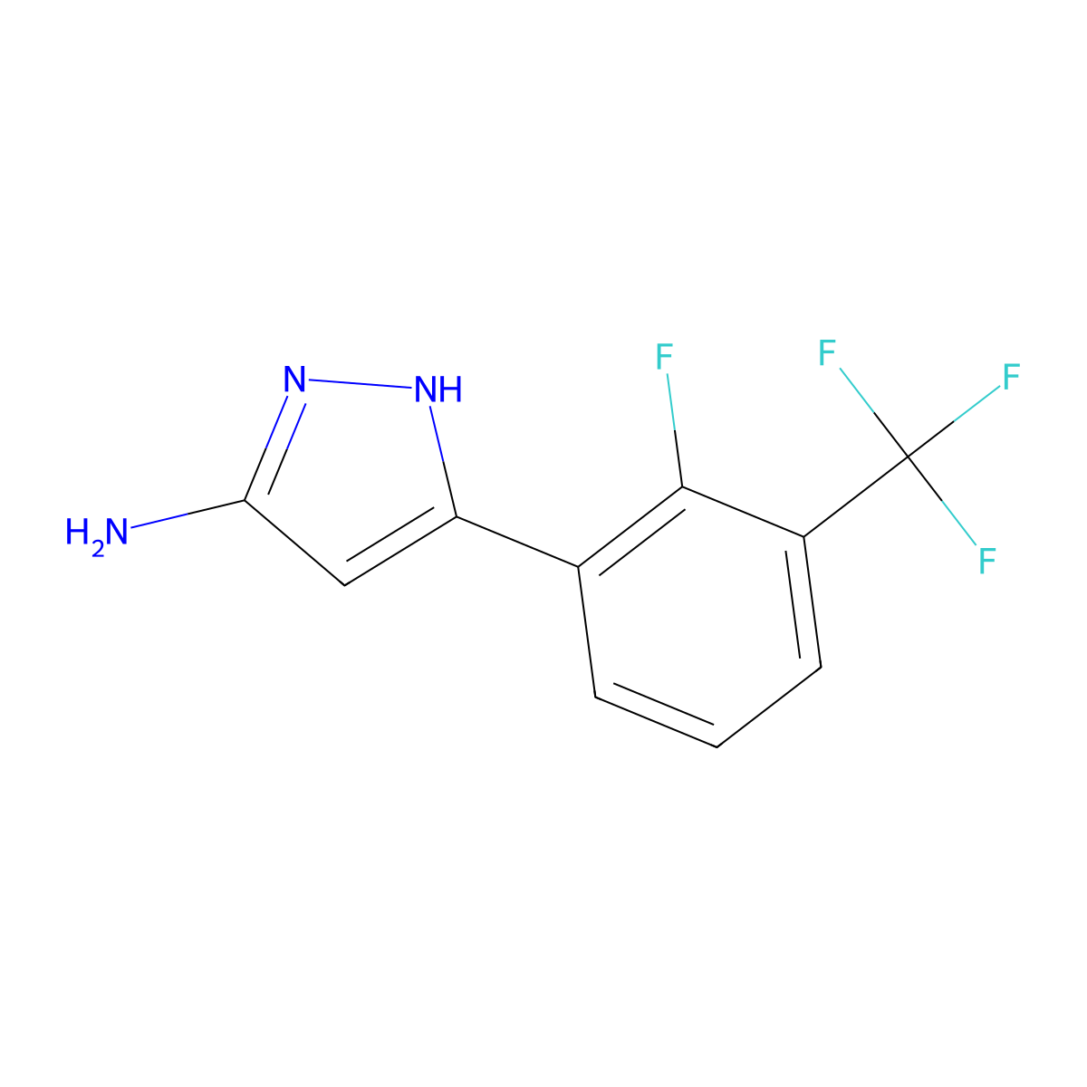 5-[2-fluoro-3-(trifluoromethyl)phenyl]-1H-pyrazol-3-amine molecular structure, CAS 2228109-97-3
