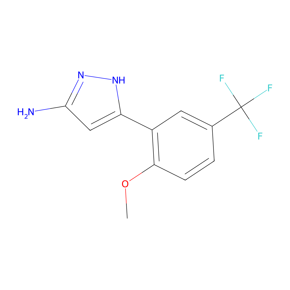 5-[2-methoxy-5-(trifluoromethyl)phenyl]-1H-pyrazol-3-amine molecular structure, CAS 2228110-11-8