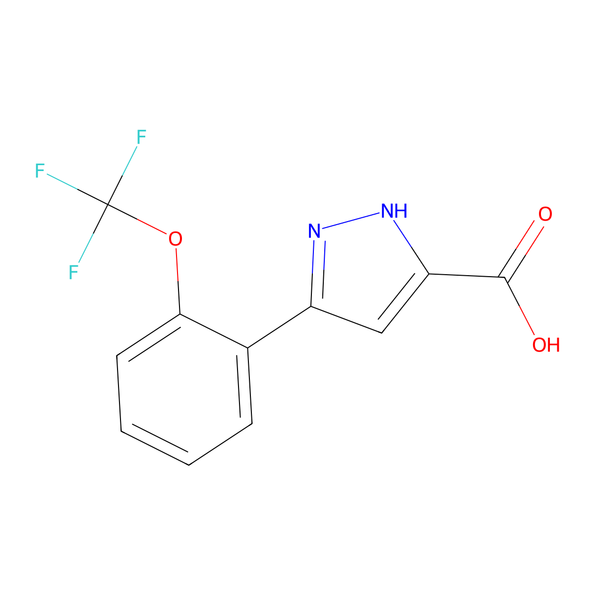 5-[2-(trifluoromethoxy)phenyl]-1H-pyrazole-3-carboxylic acid molecular structure, CAS 2228111-52-0