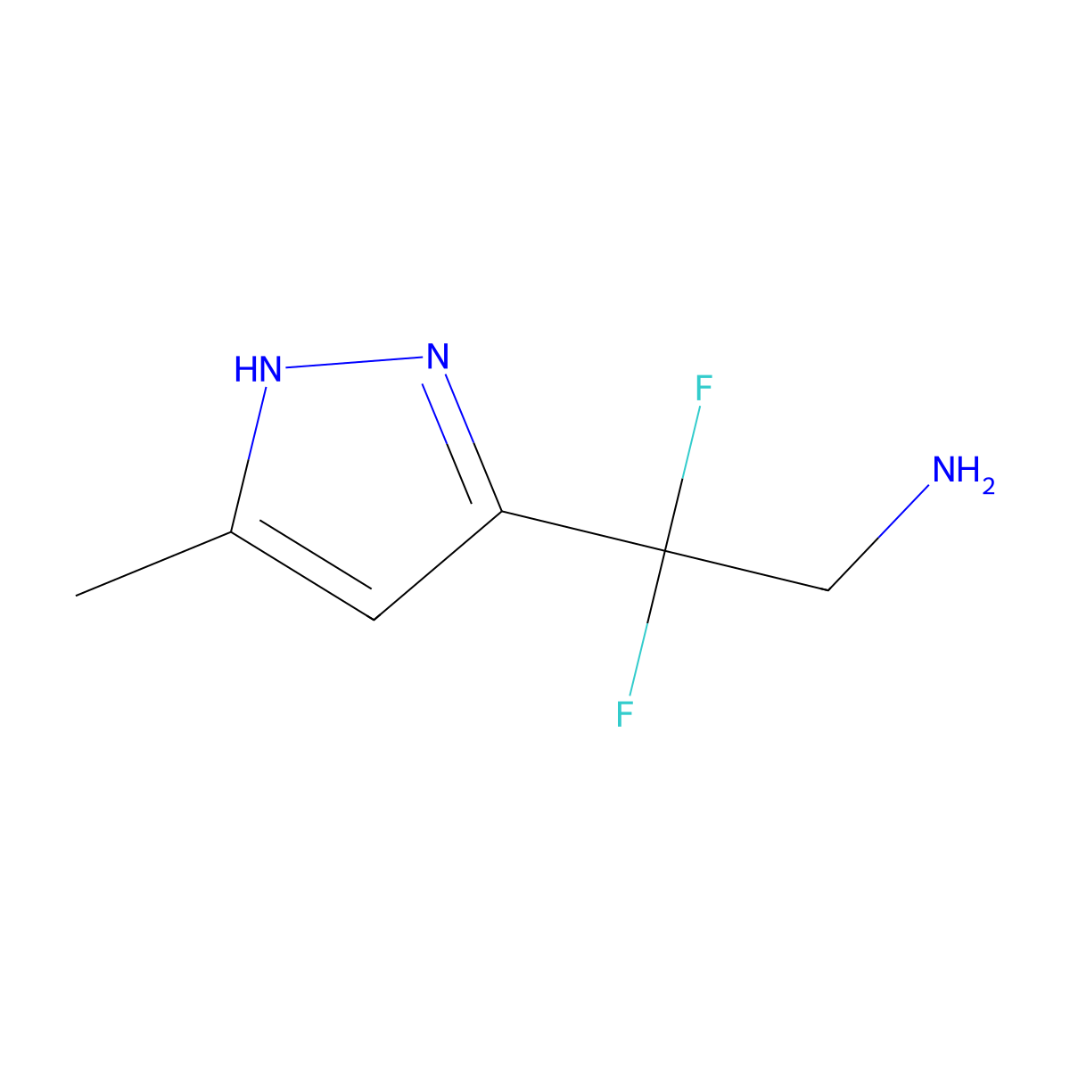 2,2-difluoro-2-(5-methyl-1H-pyrazol-3-yl)ethan-1-amine molecular structure, CAS 2228119-05-7