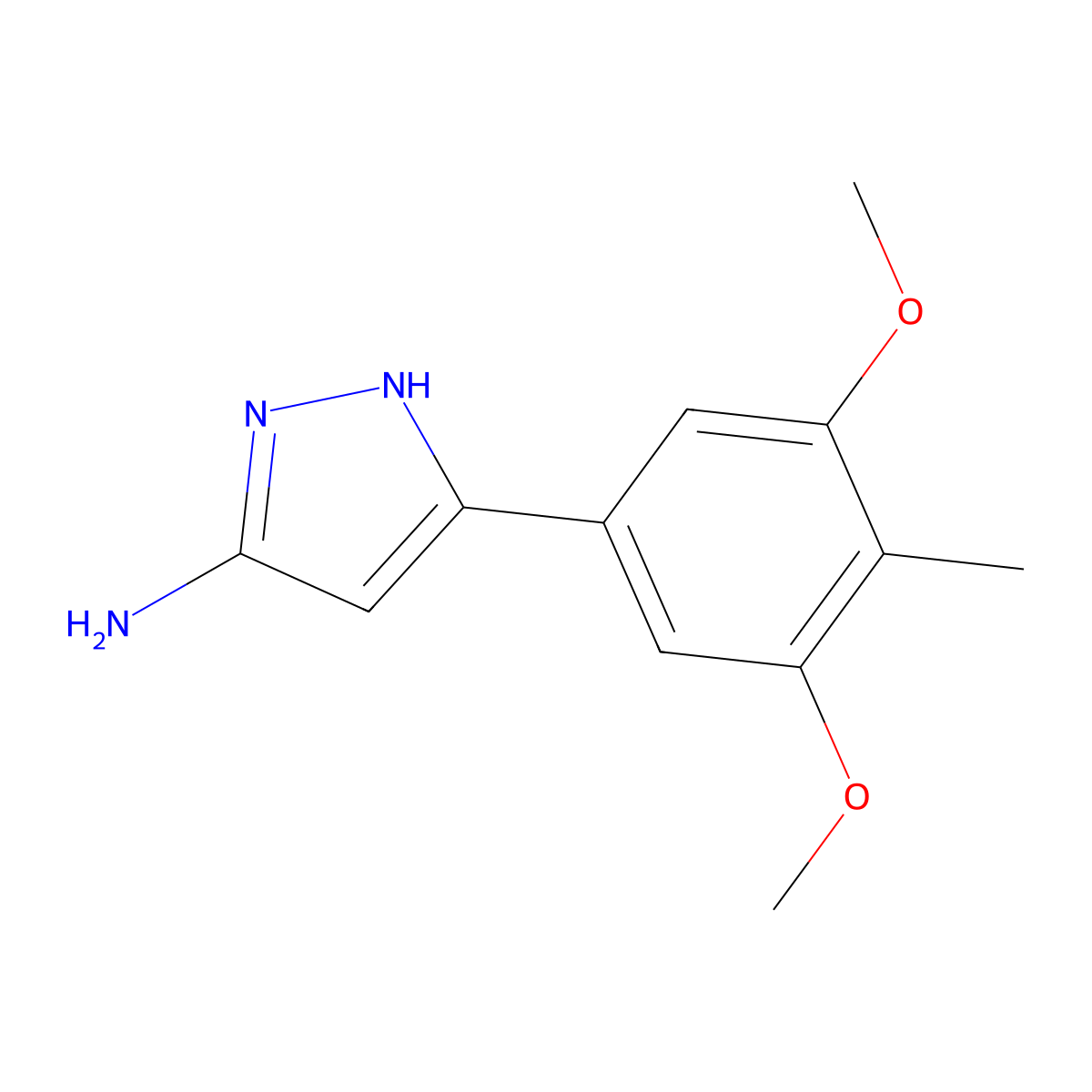 5-(3,5-dimethoxy-4-methylphenyl)-1H-pyrazol-3-amine molecular structure, CAS 2228120-28-1