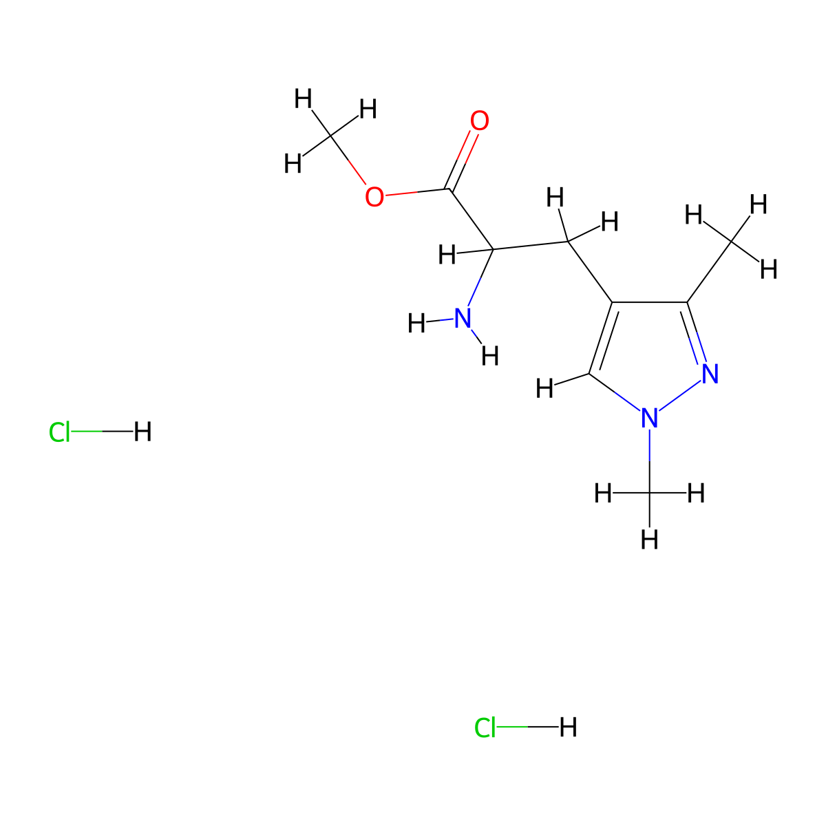 Methyl 2-amino-3-(1,3-dimethyl-1H-pyrazol-4-yl)propanoate dihydrochloride molecular structure, CAS 2228122-78-7