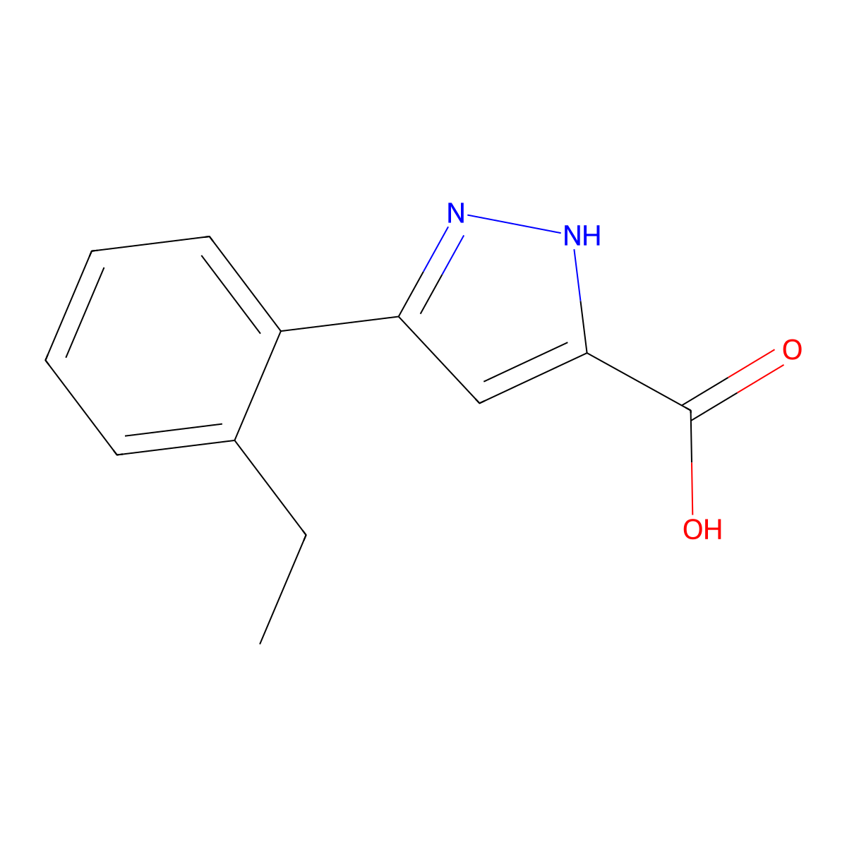 5-(2-ethylphenyl)-1H-pyrazole-3-carboxylic acid molecular structure, CAS 2228123-37-1