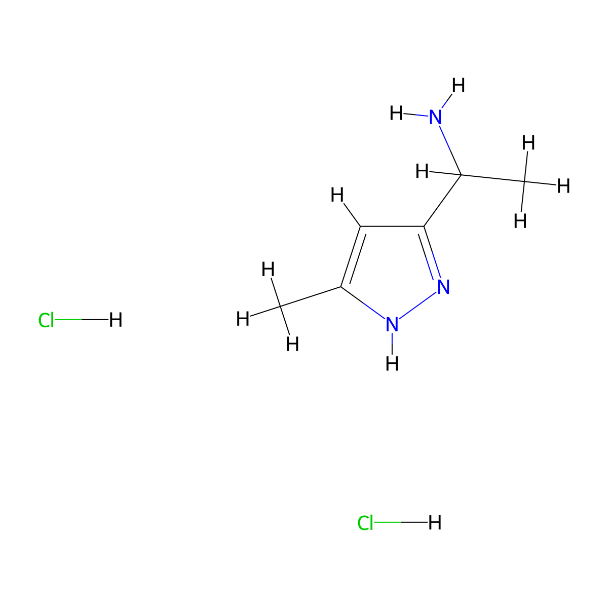 1-(5-methyl-1H-pyrazol-3-yl)ethan-1-amine dihydrochloride molecular structure, CAS 2228123-55-3