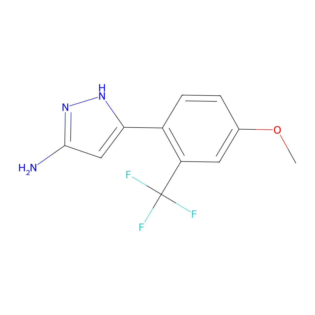 5-[4-methoxy-2-(trifluoromethyl)phenyl]-1H-pyrazol-3-amine molecular structure, CAS 2228125-31-1