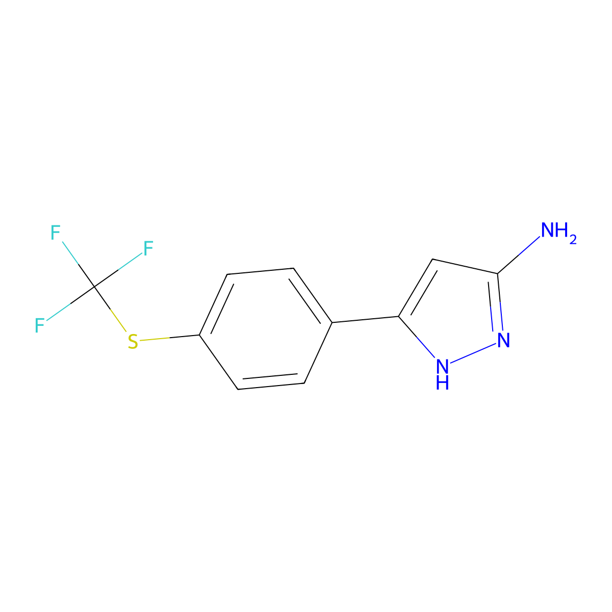 5-{4-[(trifluoromethyl)sulfanyl]phenyl}-1H-pyrazol-3-amine molecular structure, CAS 2228127-98-6