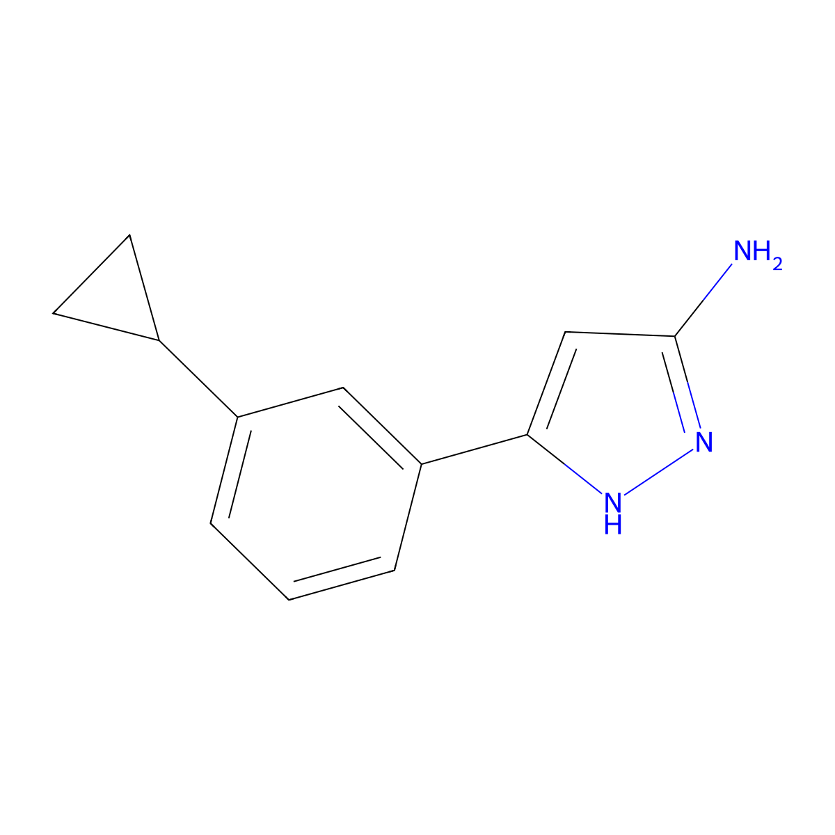 5-(3-cyclopropylphenyl)-1H-pyrazol-3-amine molecular structure, CAS 2228128-47-8
