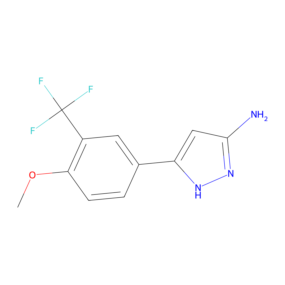 5-[4-methoxy-3-(trifluoromethyl)phenyl]-1H-pyrazol-3-amine molecular structure, CAS 2228129-83-5