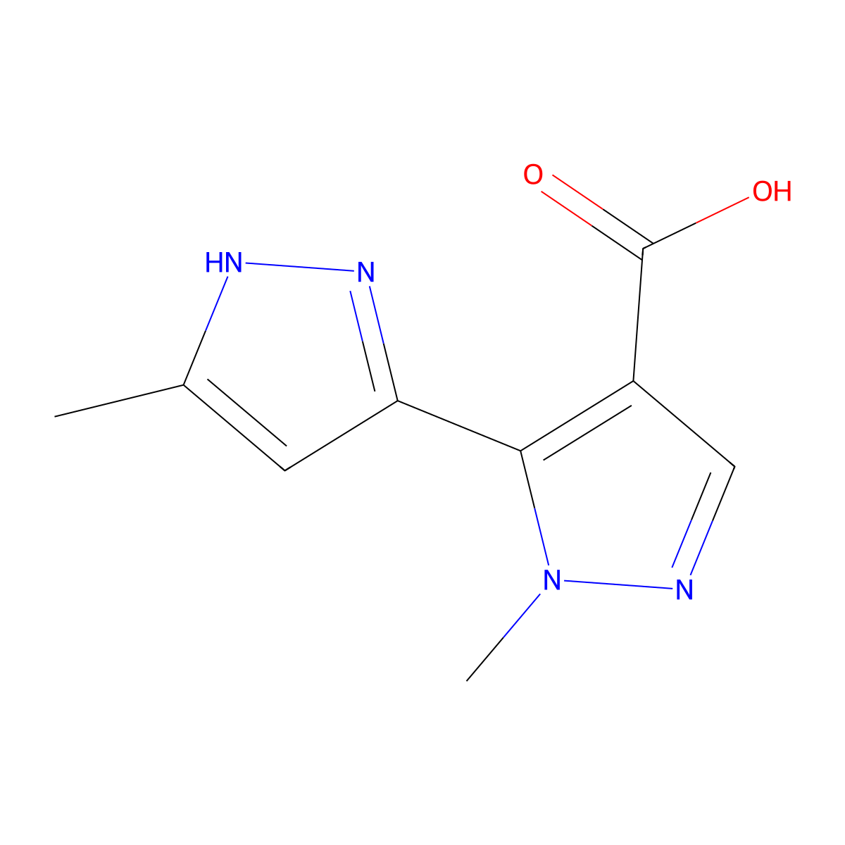 1-methyl-5-(5-methyl-1H-pyrazol-3-yl)-1H-pyrazole-4-carboxylic acid molecular structure, CAS 2228131-33-5