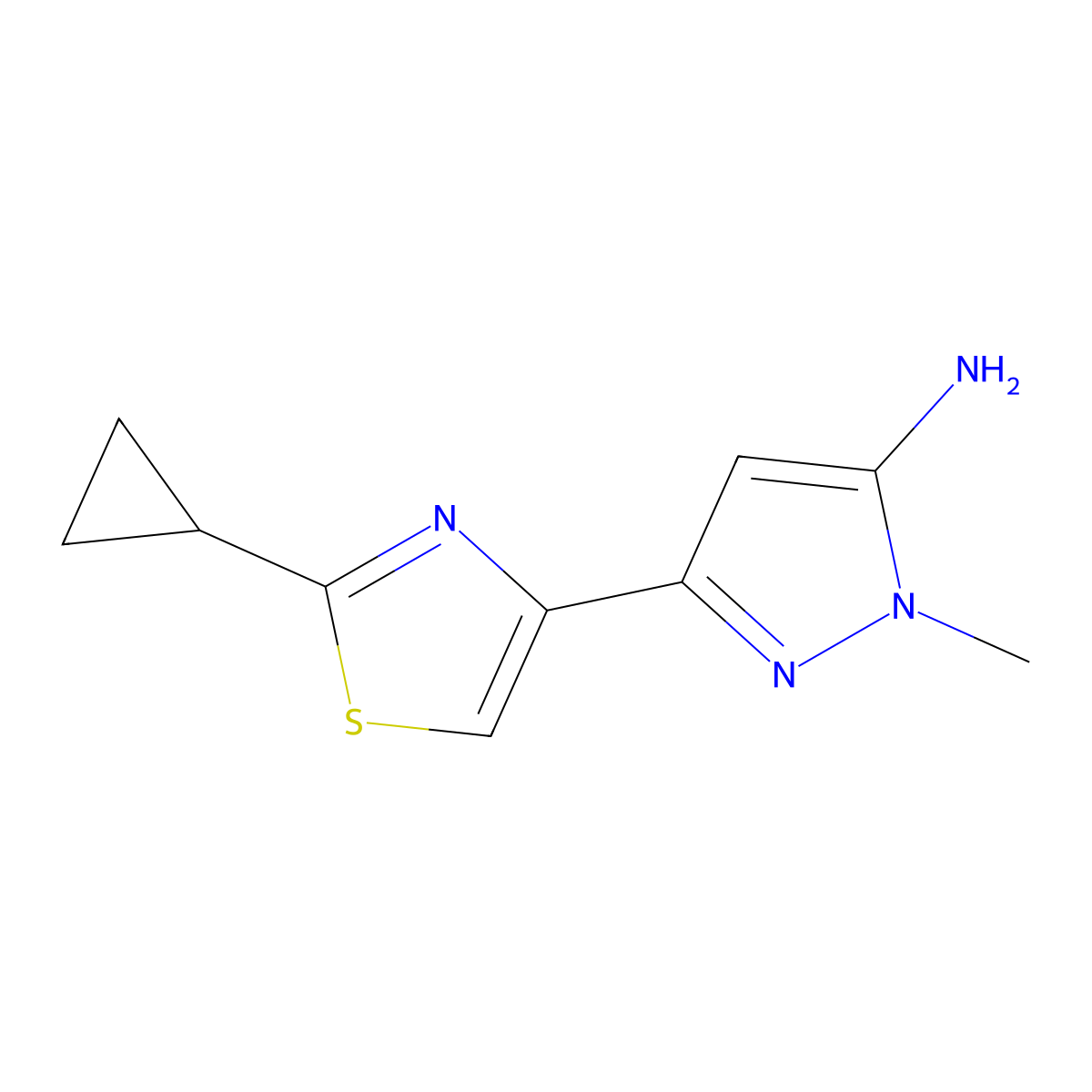 3-(2-cyclopropyl-1,3-thiazol-4-yl)-1-methyl-1H-pyrazol-5-amine molecular structure, CAS 2228147-12-2