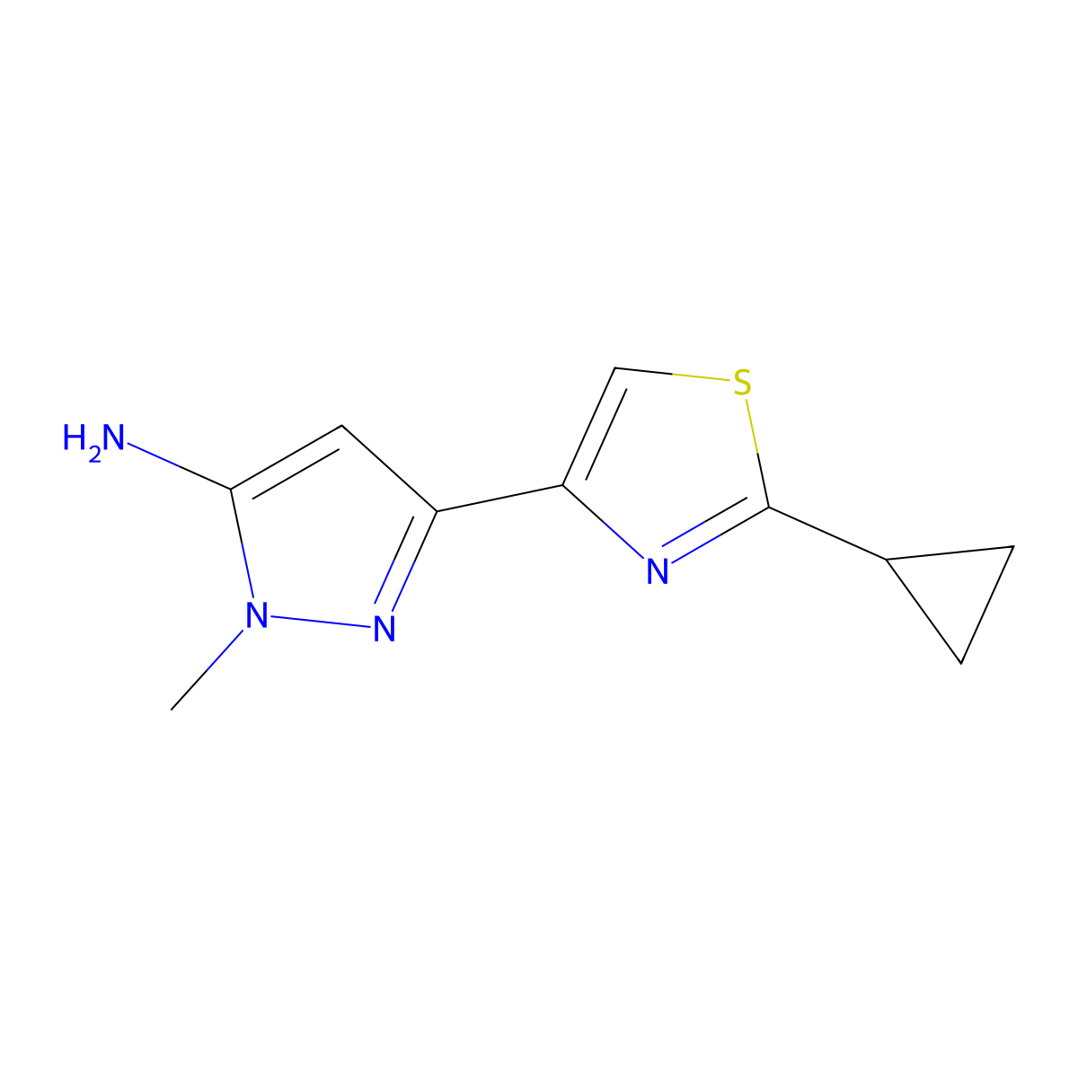 3-(2-cyclopropyl-1,3-thiazol-4-yl)-1-methyl-1H-pyrazol-5-amine molecular structure, CAS 2228147-12-2