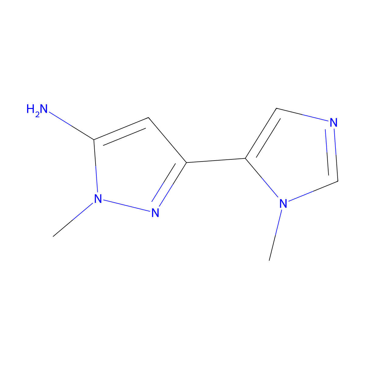 1-methyl-3-(1-methyl-1H-imidazol-5-yl)-1H-pyrazol-5-amine molecular structure, CAS 2228148-26-1